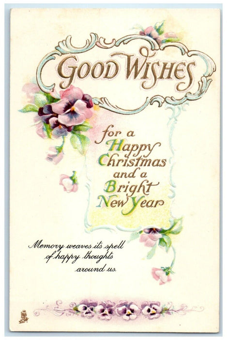 c1910's Christmas New Year Flowers Embossed  Denver Colorado CO Tuck's Postcard