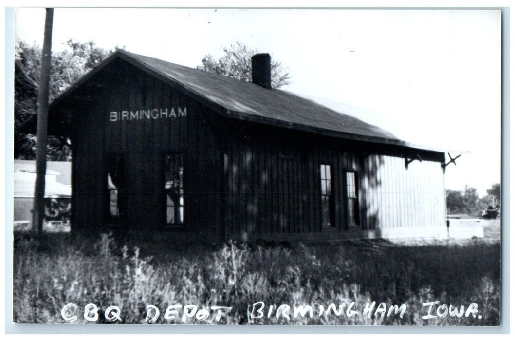 c1960 CBW Depot Birmingham Iowa Railroad Train Depot Station RPPC Photo Postcard