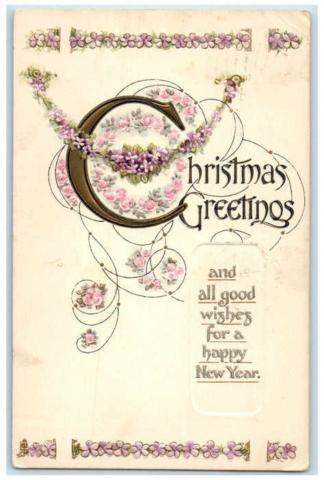 1911 Christmas Greetings Flowers Beverly Massachusetts MA Tuck's Posted Postcard