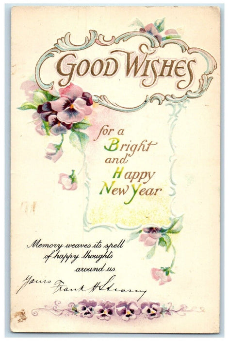 1912 New Year Good Wishes Flowers New York NY Tuck's Posted Antique Postcard