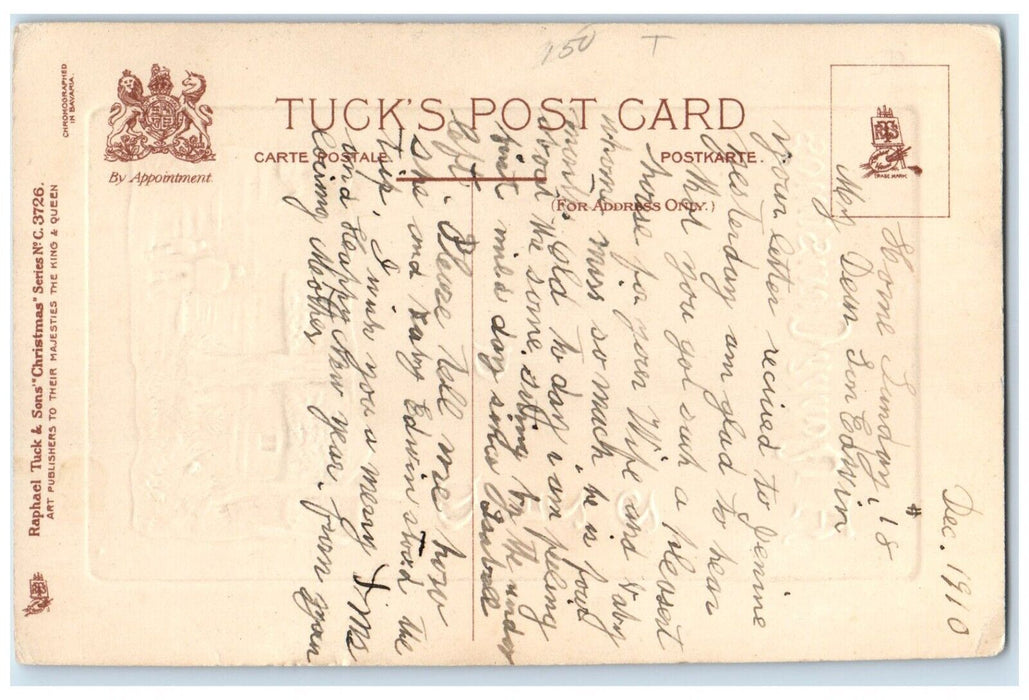 1910 Christmas House Covered Snow Winter Embossed Tuck's Antique Postcard