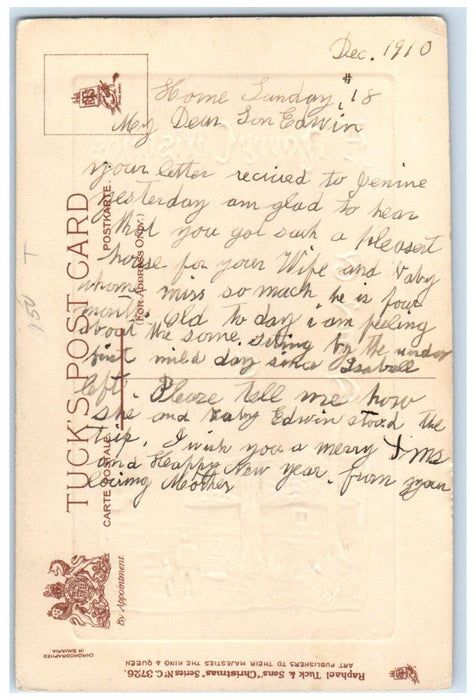 1910 Christmas House Covered Snow Winter Embossed Tuck's Antique Postcard