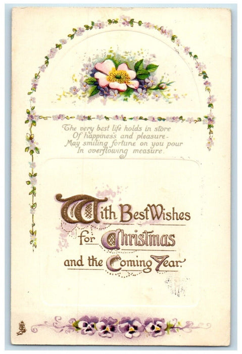 1913 Christmas Flowers Providence Rhode Island RI Embossed Tuck's Postcard