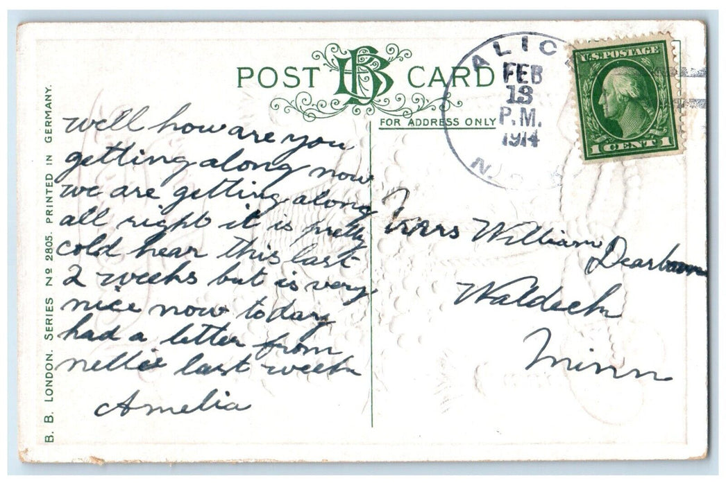 1914 Valentine Flowers In Basket Rope Flowers Embossed Posted Antique Postcard