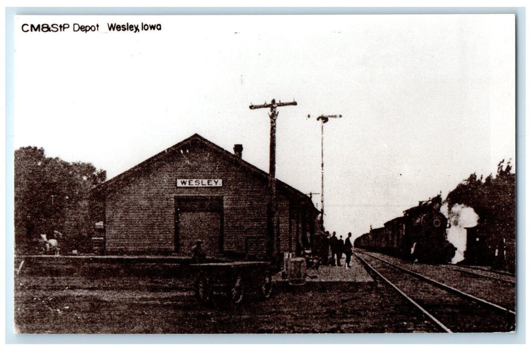 c1960's CM&STP Depot Wesley Iowa Vintage Train Depot Station RPPC Photo Postcard