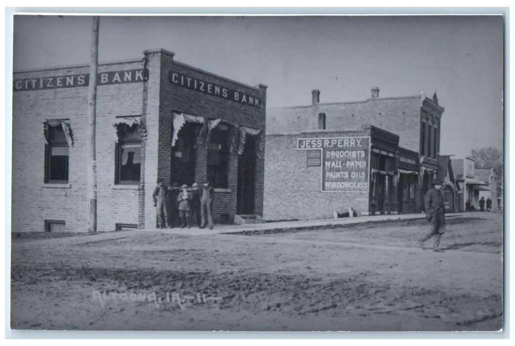 c1913 Citizens Bank Altoona Iowa Vintage Train Depot Station RPPC Photo Postcard