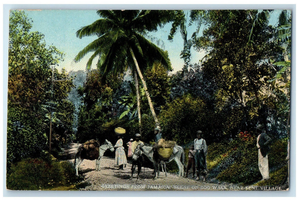 1914 Greetings from Jamaica Scene on Bog Walk Near Kent Village Postcard