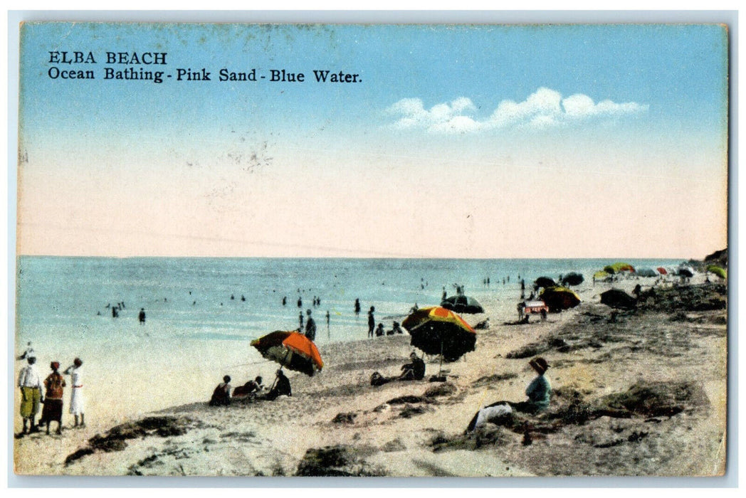 c1910 Ocean Bathing Pink Sand Blue Water Elba Beach Bermuda Postcard