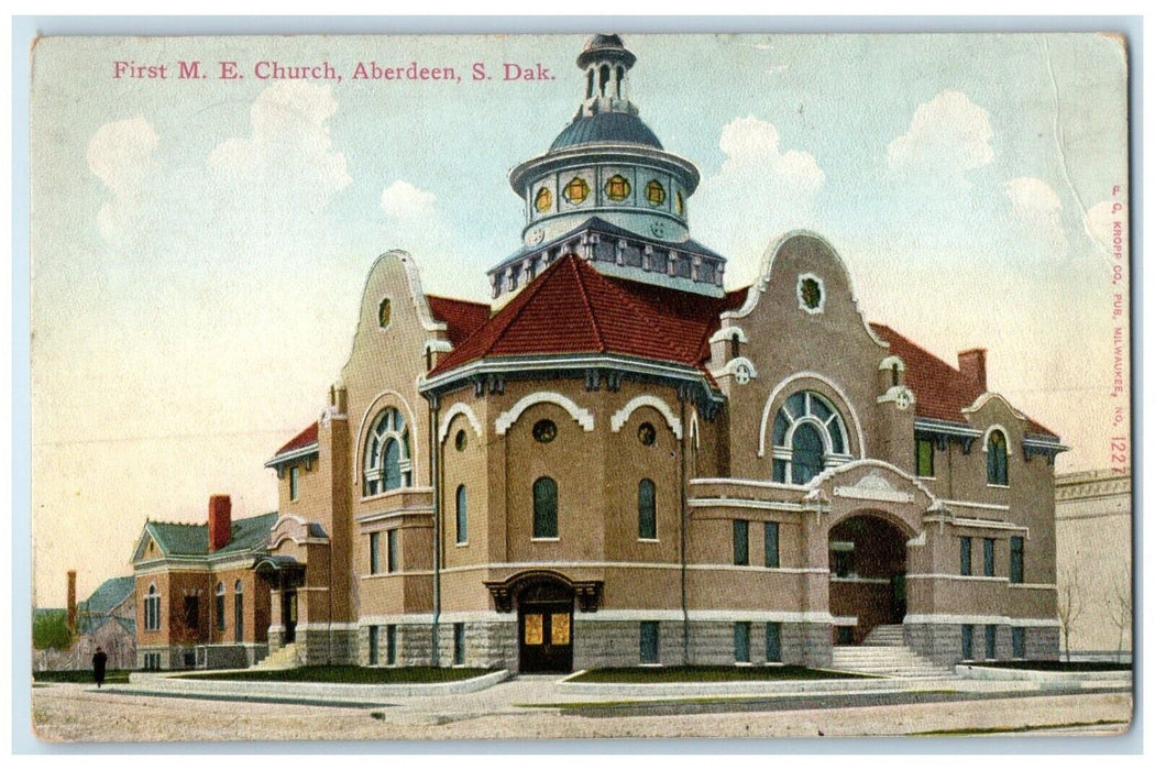 c1910's First ME Church Scene Street Aberdeen South Dakota SD Antique Postcard