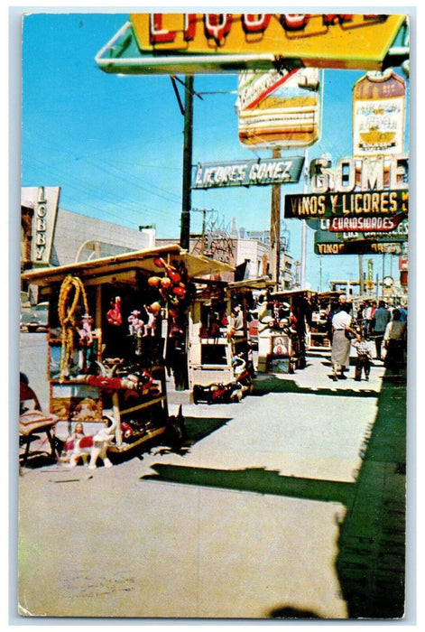 1965 Street Vendors Stands Along Juarez Avenue CD Juarez Chih Mexico Postcard