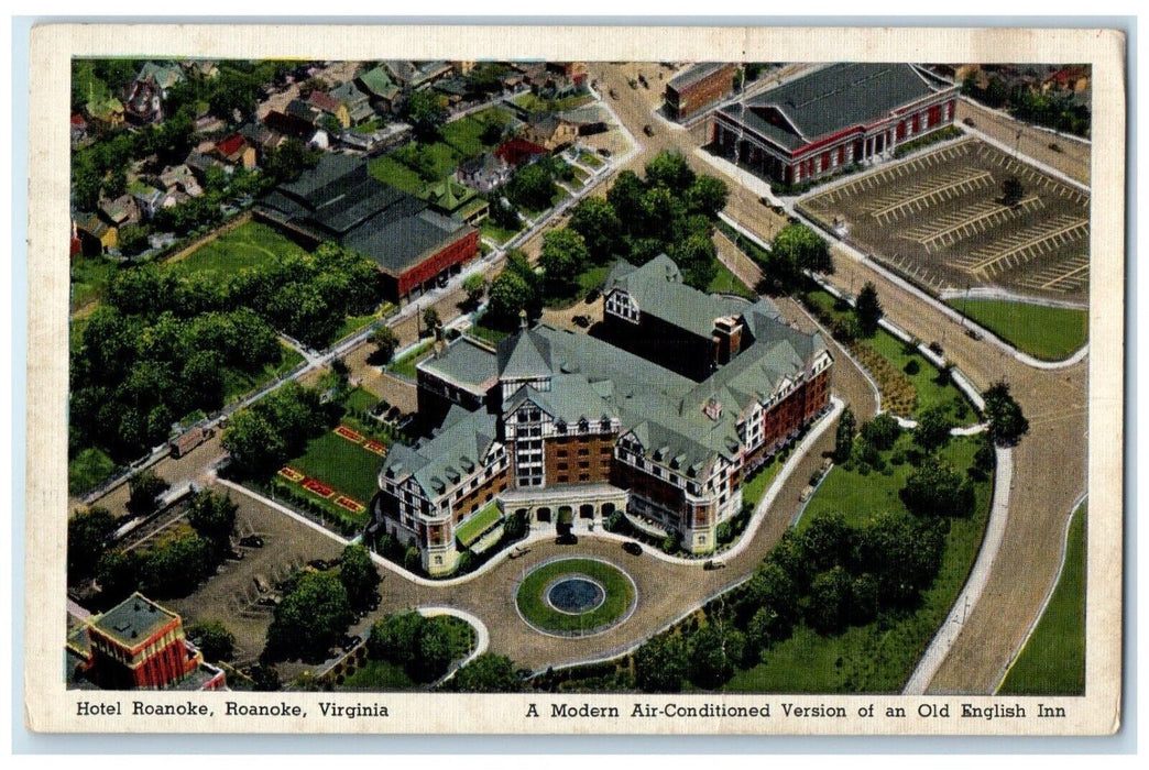 1944 Aerial View Hotel Roanoke Building Roanoke Virginia VA Vintage Postcard