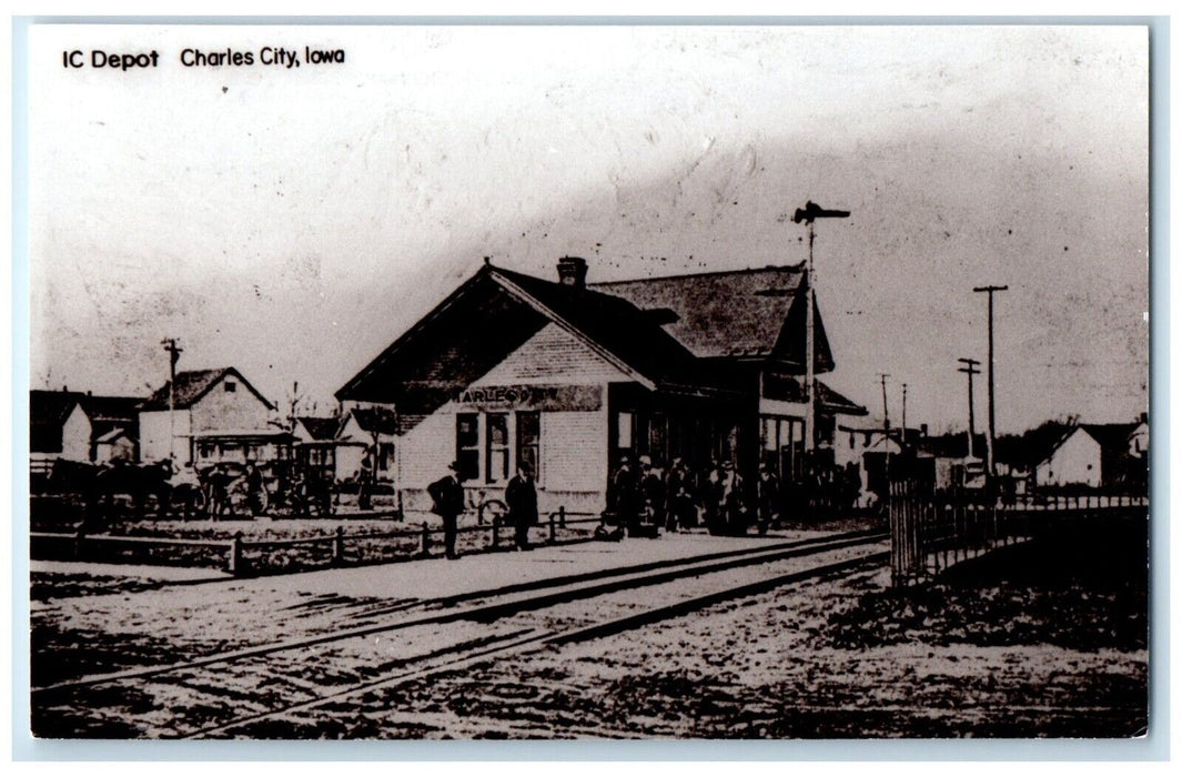 c1960 IC Charles City Iowa IA Railroad Train Depot Station RPPC Photo Postcard
