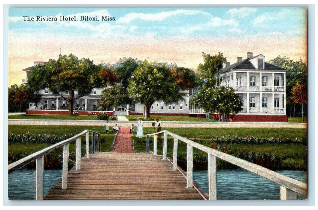 c1910 Exterior Riviera Hotel Building Wooden Bridge Biloxi Mississippi Postcard