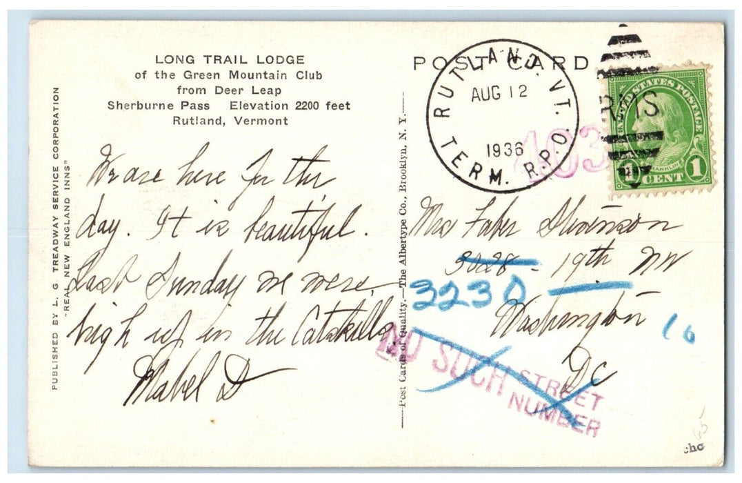 1936 Long Trail Lodge Green Mountain Club Deer Leap Rutland Vermont VT Postcard