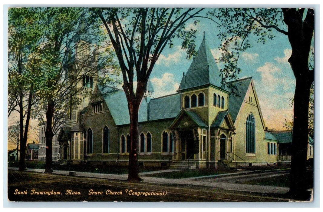 1911 Grace Church Congregational South Framingham Massachusetts Vintage Postcard