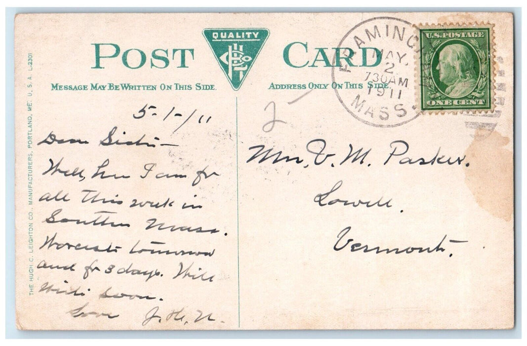 1911 Grace Church Congregational South Framingham Massachusetts Vintage Postcard