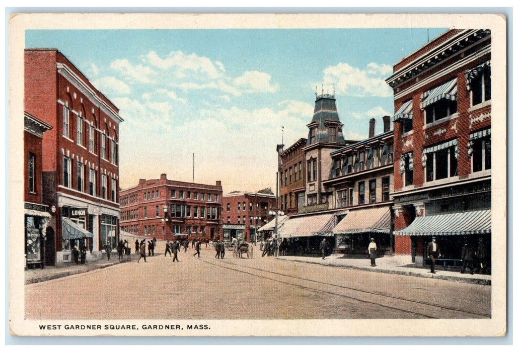 1919 West Gardner Square Buildings Street Gardner Massachusetts Vintage Postcard