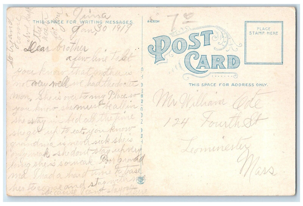 1919 West Gardner Square Buildings Street Gardner Massachusetts Vintage Postcard
