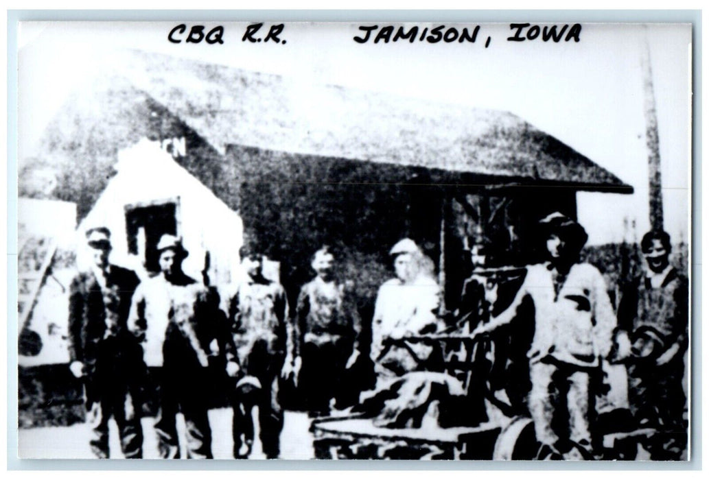 c1960 CBQ Jamison Iowa Railroad Vintage Train Depot Station RPPC Photo Postcard
