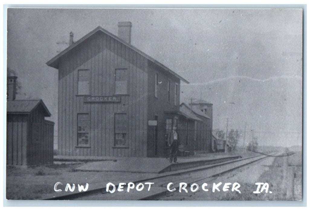 c1960 CNW Crocker Iowa Railroad Vintage Train Depot Station RPPC Photo Postcard