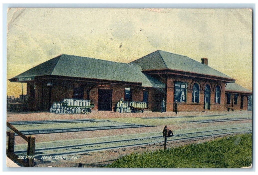 1908 Depot Station Railroad Wagon Red Oak Iowa IA Posted Antique Postcard