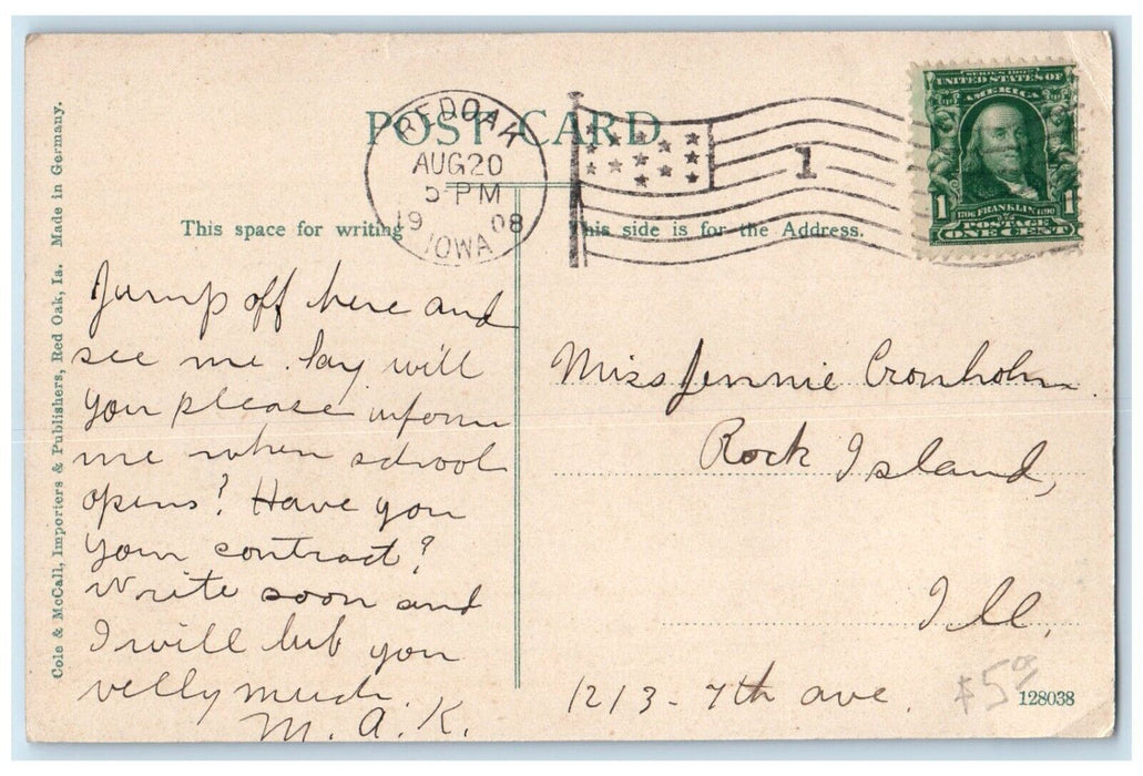 1908 Depot Station Railroad Wagon Red Oak Iowa IA Posted Antique Postcard
