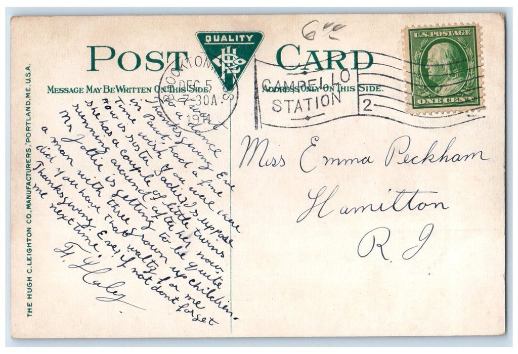 1911 W. L. Douglass Shoe Co Plant Montello Massachusetts Posted Vintage Postcard