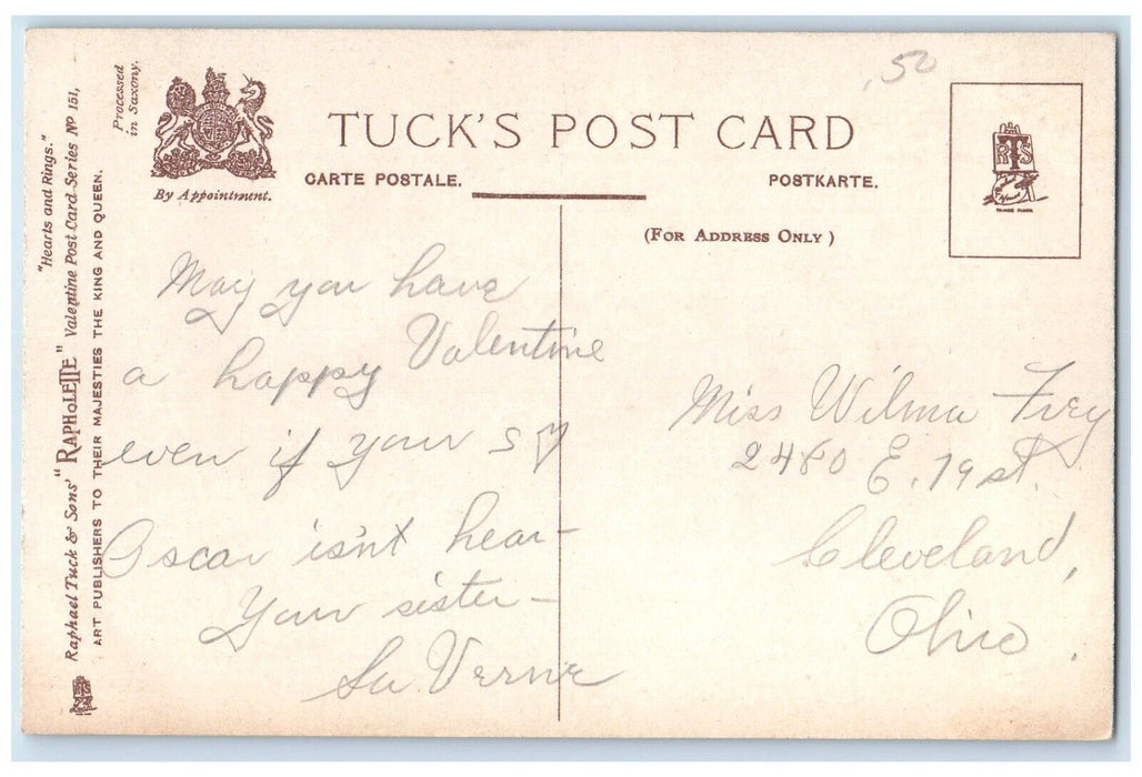 c1910's Valentine Cute Angels Hearts Ringing Bells Flowers Tuck's Postcard