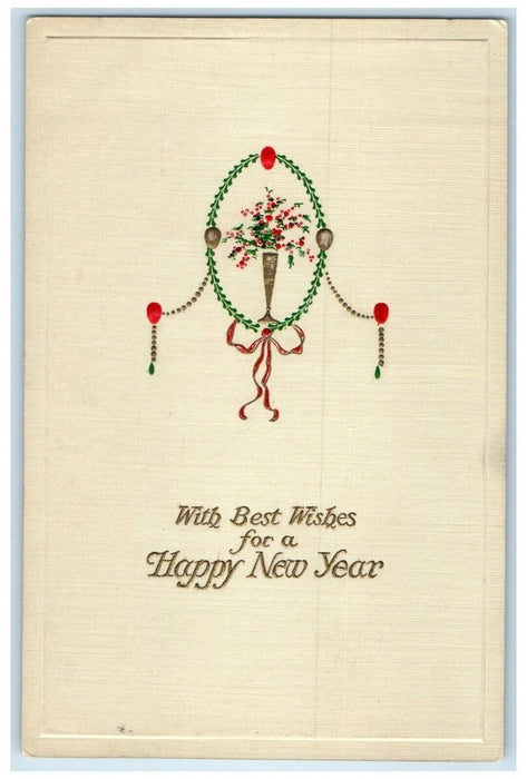 c1910's Happy New Year Flowers Minimalist Embossed Antique Tuck's  Postcard