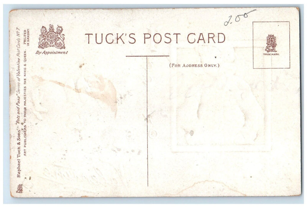 c1910's Valentine Boy Wishing Little Wife Embossed Tuck's Antique Postcard