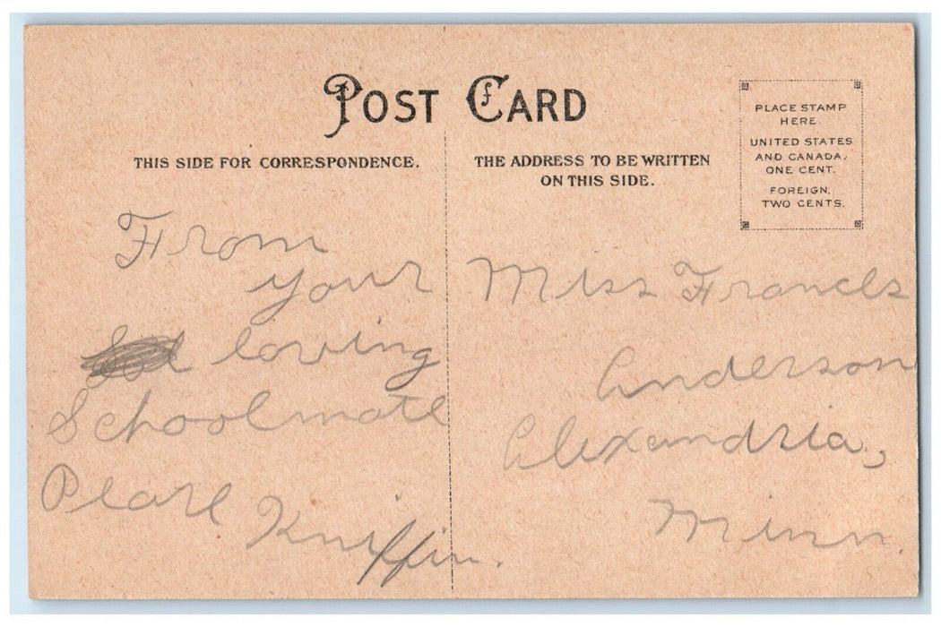 c1910's Valentine Cupid Angel On Window Girl With Flowers Letter Posted Postcard