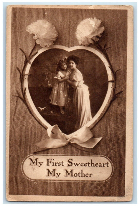 1911 Valentine My First Sweetheart Mother Daughter Flowers Peoria IL Postcard
