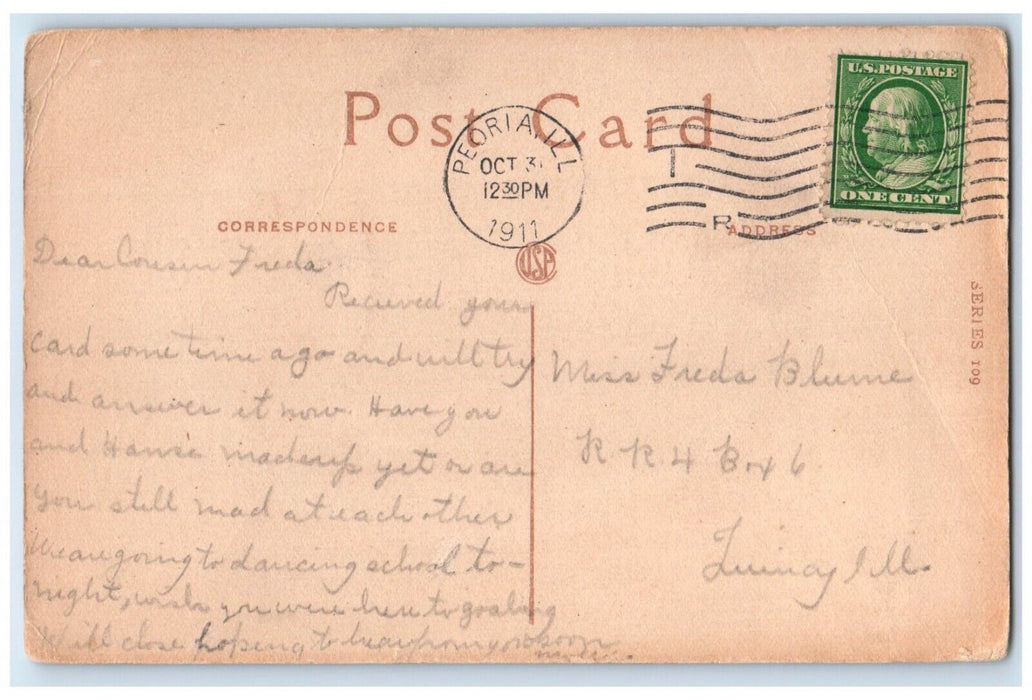 1911 Valentine My First Sweetheart Mother Daughter Flowers Peoria IL Postcard