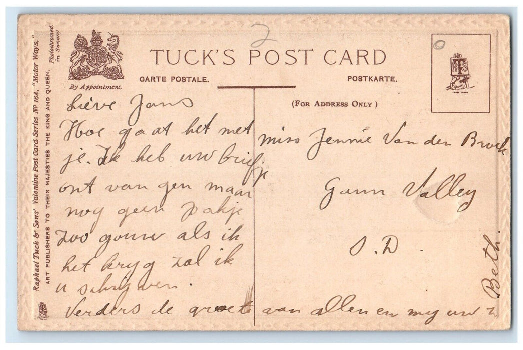 c1910's Valentine Couple Romance Fur Heart Speedwell Tuck's Antique Postcard