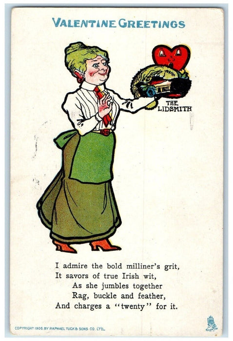 c1905 Valentine Greetings Old Woman The Lidsmith Neenah Wisconsin WI Postcard