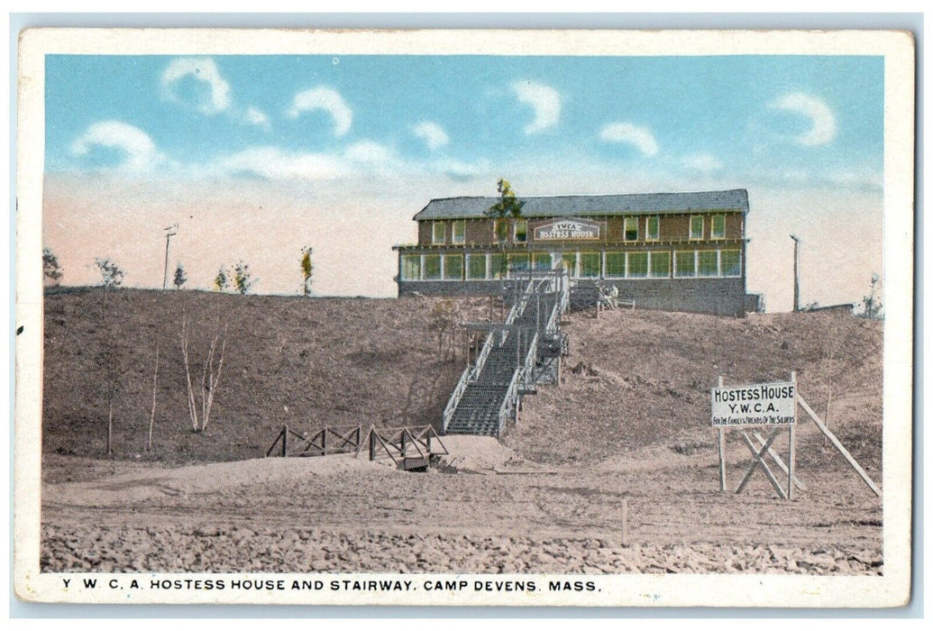 c1920 YWCA Hostess House Stairway Camp Devens Massachusetts MA Vintage Postcard