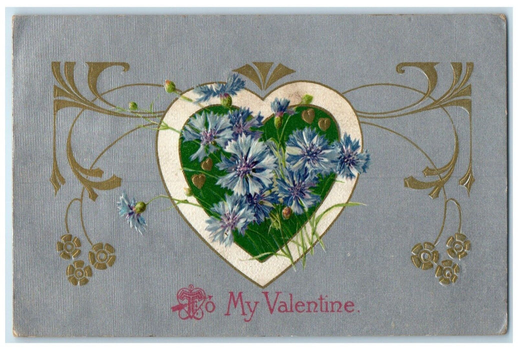 1909 Valentine Heart Flowers Embossed Winsch Back Embossed Red Wing MN Postcard