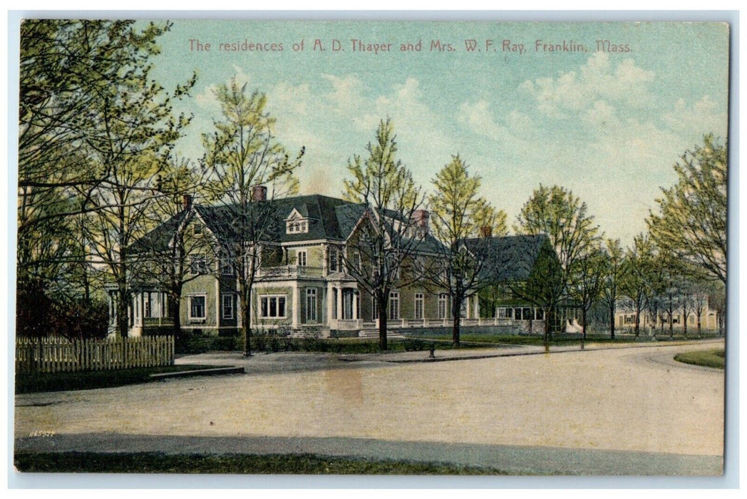 1910 Residence A D Thayer Mrs W F Ray Franklin Massachusetts MA Vintage Postcard