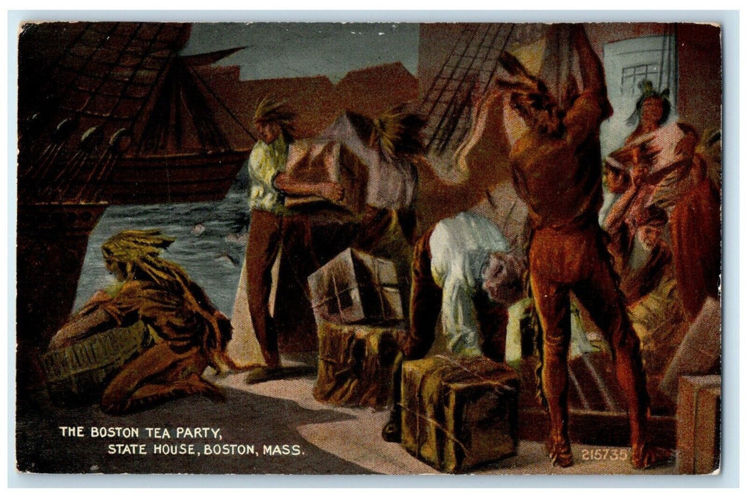 1910 Night Boston Tea Party State House Boston Massachusetts MA Vintage Postcard