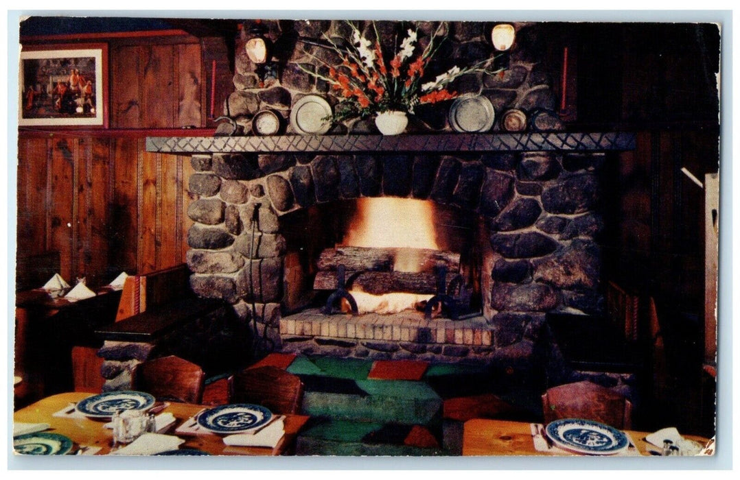 1953 Interior View Red Coach Grillers Fireplace Boston Massachusetts MA Postcard
