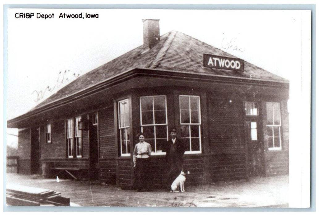 c1960's CRI&P Depot Atwood Iowa Vintage Train Depot Station RPPC Photo Postcard
