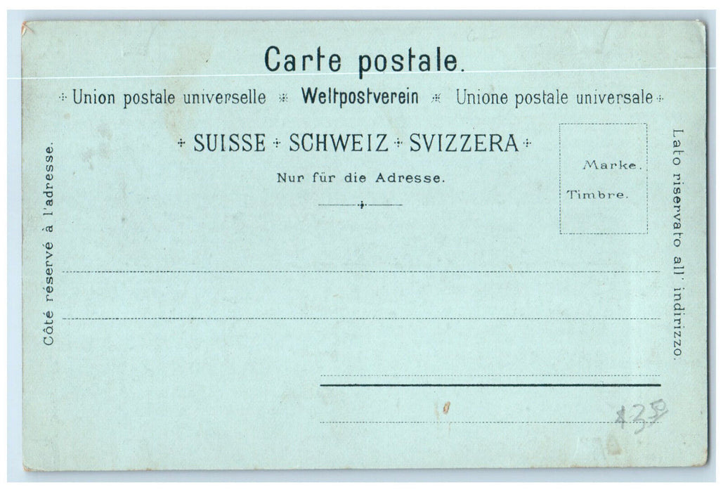 c1905 Greetings from Fluelen Switzerland Moonlight Scene Antique Postcard