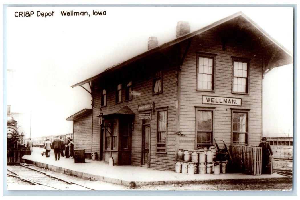 c1960 CRI&P Depot Wellman Iowa Railroad Train Depot Station RPPC Photo Postcard