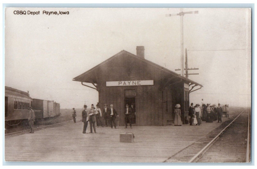 1960's CB&Q Payne Iowa Railroad Vintage Train Depot Station RPPC Photo Postcard