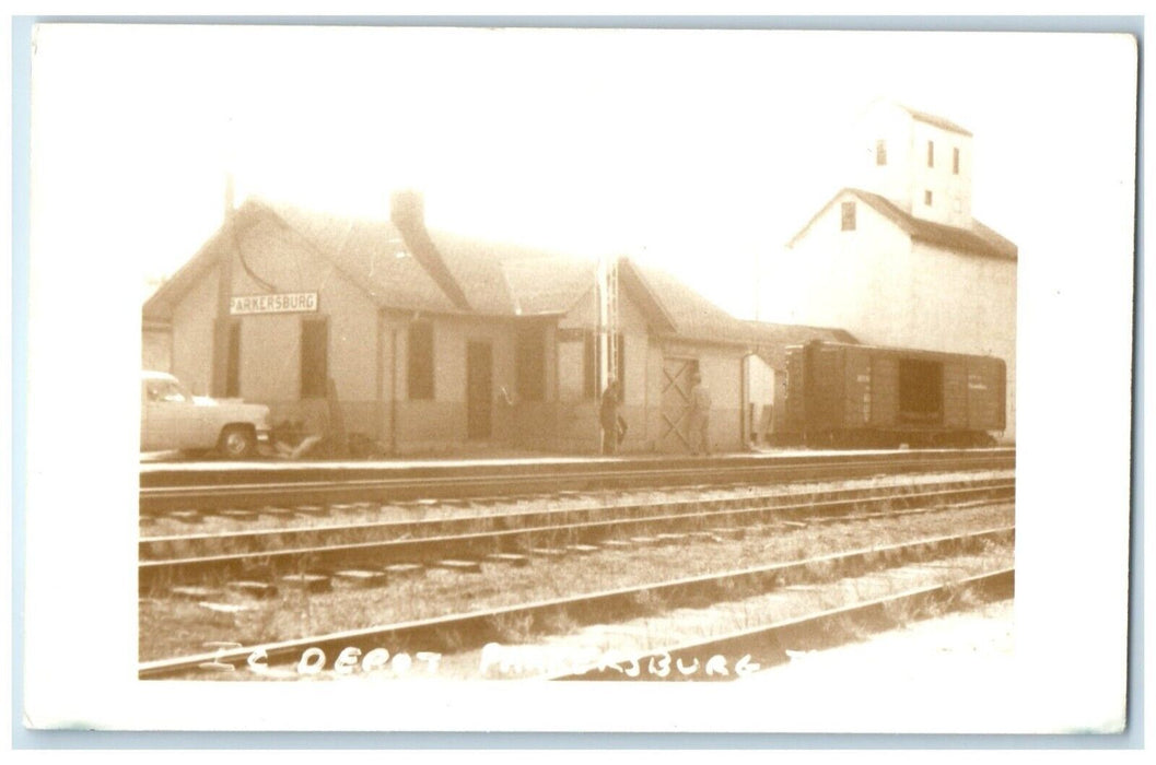 1960's Parkersburg Iowa Railroad Vintage Train Depot Station RPPC Photo Postcard