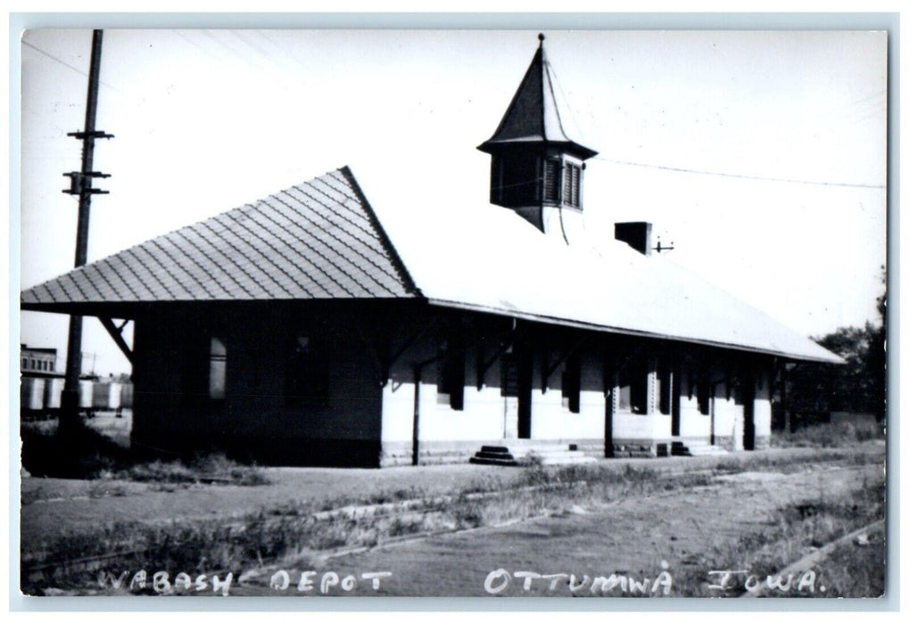 1960's Ottumwa  Iowa IA Vintage Railroad Train Depot Station RPPC Photo Postcard