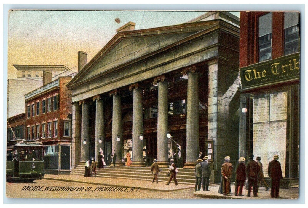 c1910 Arcade Westminster St Streetcar Providence Rhode Island Unposted Postcard