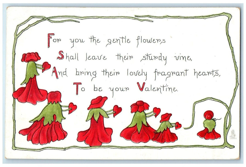 c1910's Valentine Flowers Fragrant Hearts Embossed Tuck's Antique Postcard
