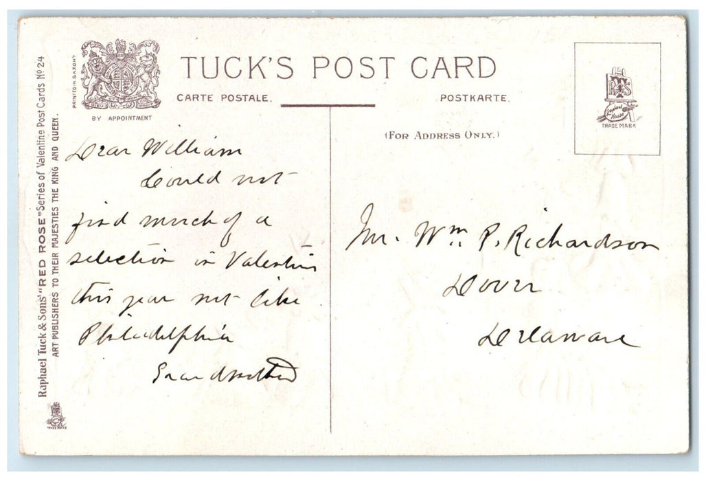 c1910's Valentine Flowers Fragrant Hearts Embossed Tuck's Antique Postcard