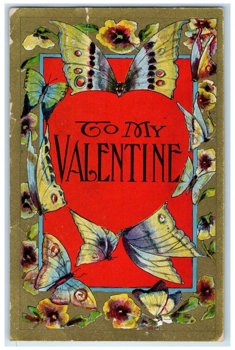 c1910's Valentine Hearts Butterflies Flowers Woodlake Minnesota MN Postcard